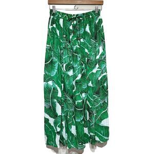 Gypsie Blu Tropical Maxi Skirt Womens S Green Palm Leaf Beach Flowy Resort Flare
